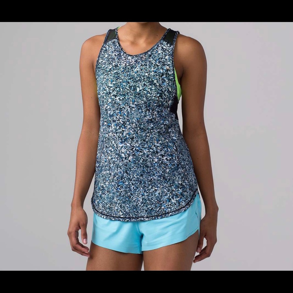 lululemon athletica Speckled Blue Athletic Tank with black mesh